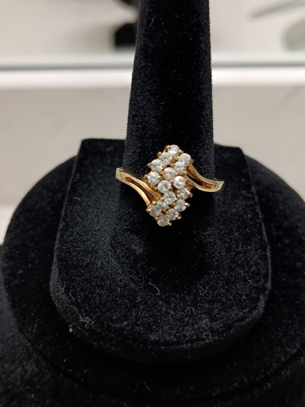 Vintage 18k TGE Gold Electroplated Ring * 16 Clear Faux Diamonds * Grape Cluster
